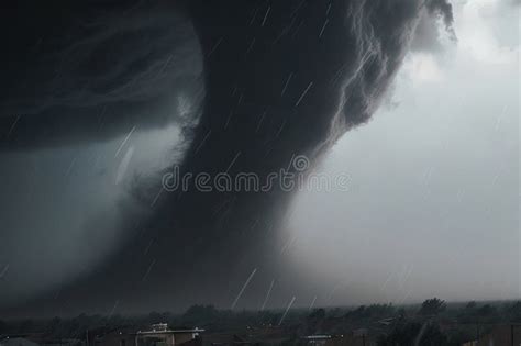 Close Up Of Tornado With Debris Flying And Wind Roaring Stock