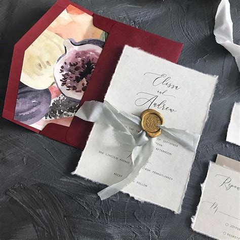 Wedding Invitation With Wax Seal Silk Ribbon Handmade Paper With