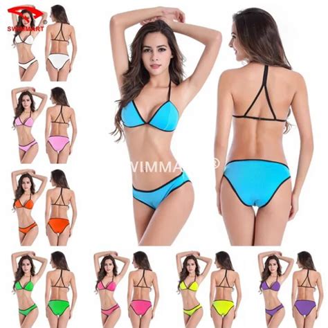 Sexy Solid Strappy Halter Bikini Set Fashion Swimsuit Colors Low