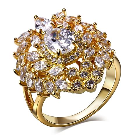 Recommend Beauty Flower Design Women CZ Rings Gold Color Pave Setting