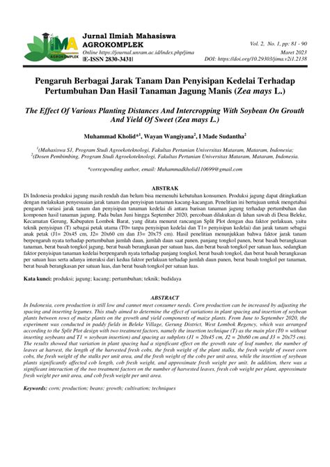 Pdf Pengaruh Berbagai Jarak Tanam Dan Penyisipan Kedelai Terhadap Pertumbuhan Dan Hasil