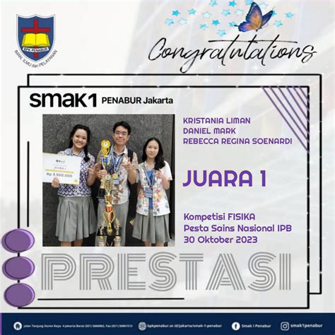 Prestasi Peserta Didik SMAK1 PENABUR Meraih Juara 1 Bidang Fisika Dalam