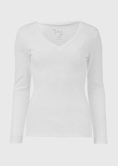 White V Neck Long Sleeve T Shirt Matalan