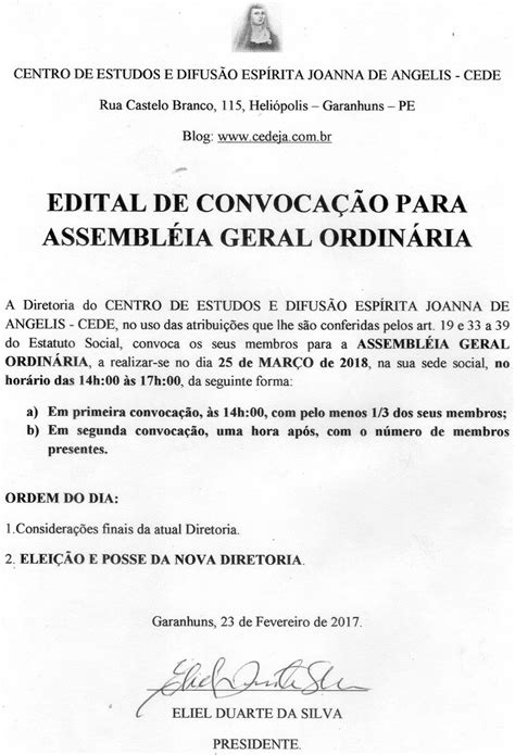 Edital De ConvocaÇÃo Para AssemblÉia Geral OrdinÁria Centro De