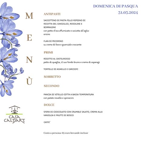 PASQUA DOMENICA 31 MARZO 2024 Ristorante Casa Caldart A