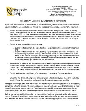 Fillable Online Rn And Lpn Licensure By Endorsement Instructions Fax