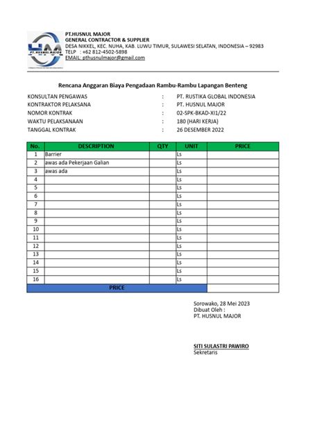 Rab Pengadaan Rambu Rambu K3 Lapangan Benteng Pdf