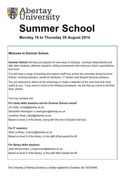 Summer School Student Guide Pub University Of Abertay Dundee