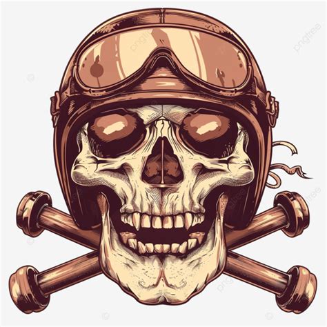 Vintage Biker Skull With Crossed Piston Emblem Badge Banner Chain