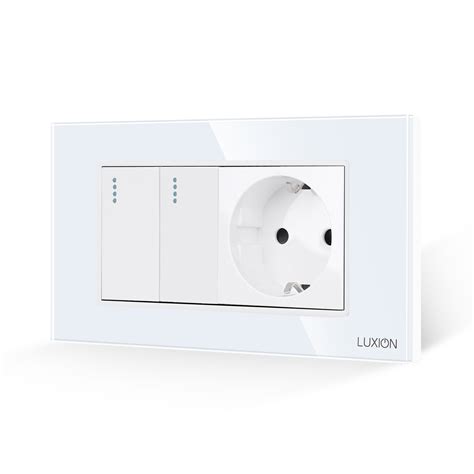 Intrerupator Dublu + Priza cu Rama din Sticla LUXION, Standard Italian