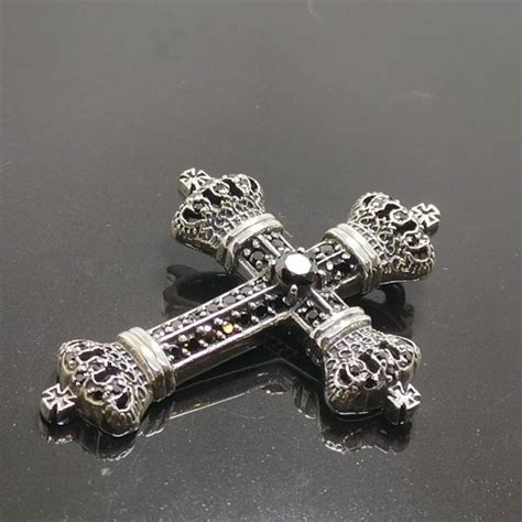 Gothic Cross 925 Sterling Silver Black Diamond Cut Cubic Zirconia Royal