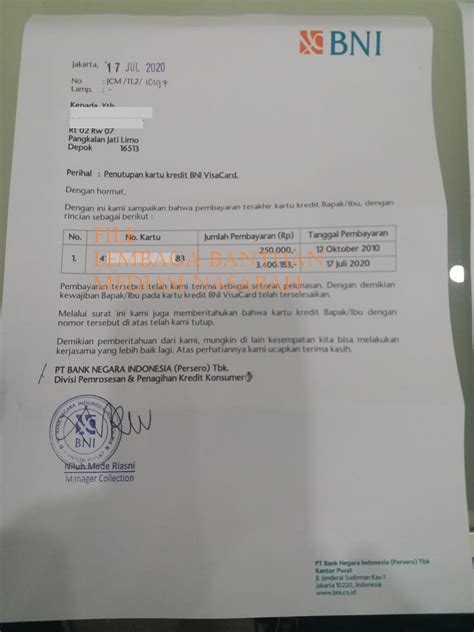 melunasi   surat keterangan lunas  bank bni mediasi
