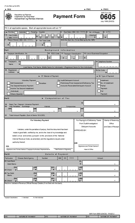 Bir Form 0605 Bir Form 0605 To Be Filled Up The Bir Dln Psic