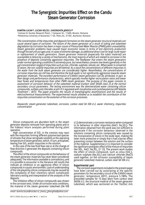 PDF The Synergistic Impurities Effect On The Candu Steam Generator