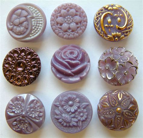 Stunning Vintage Purple Glass Buttons Rose Other Floral Designs