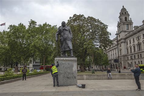 Uk Protesters Deface Churchill Statue Clash With Police