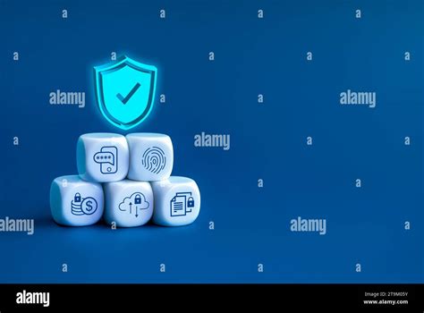 3d shield padlock on white blocks with fingerprint scan, two step ...