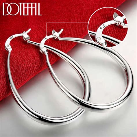 DOTEFFIL 925 Sterling Silber Glatte Kreis 41mm Hoop Ohrringe F R Frauen