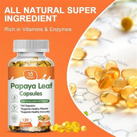 Papaya Leaf Extract Digestive Enzymes Veg Capsules Blood Platelet Bone