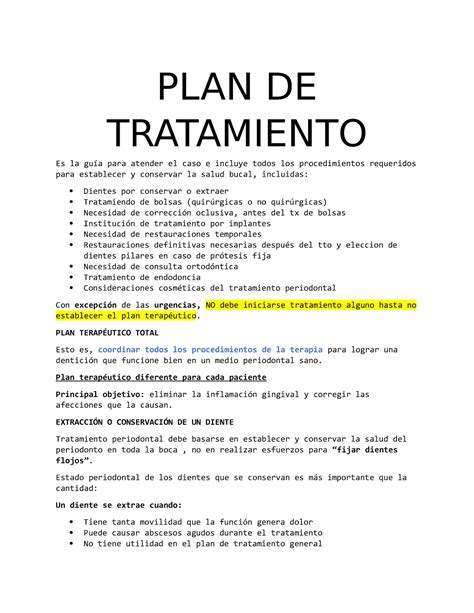 2 Plan de Tratamiento clínica de periodoncia Planes de tratamiento