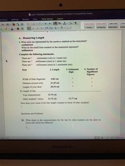 Solved Lab 1 Chemistry And Measurement Lab Report Chegg