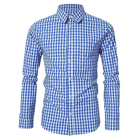 Hot Item Blau Kariertes Langarm Baumwollhemd Herren Mode Formelles