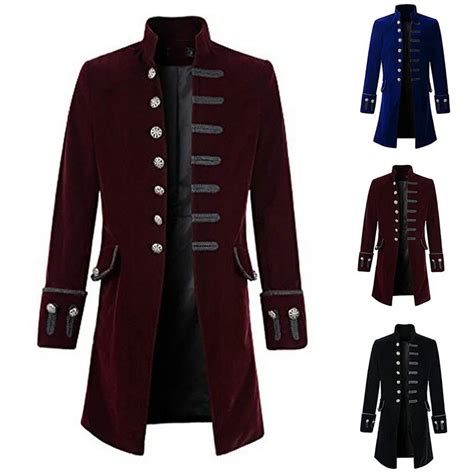 Adult Men Steampunk Jacket Suit Uniform Victorian Costume Vintage Slim Fit Frock Coat Black