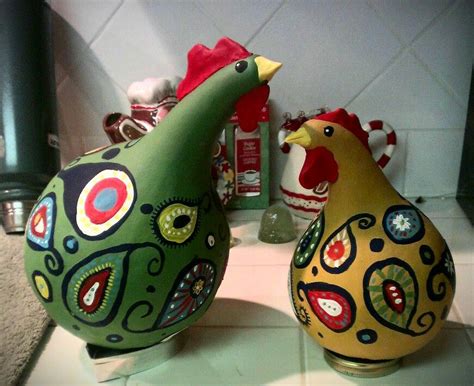 Hand Painted Gourd Chickens Hand Painted Gourds Gourds Crafts