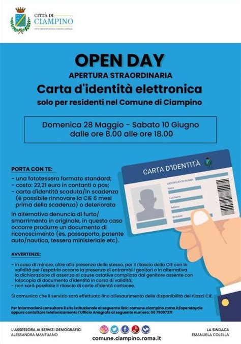 Ciampino 28 Maggio E 10 Giugno Open Day Per Il Rilascio Della Carta D