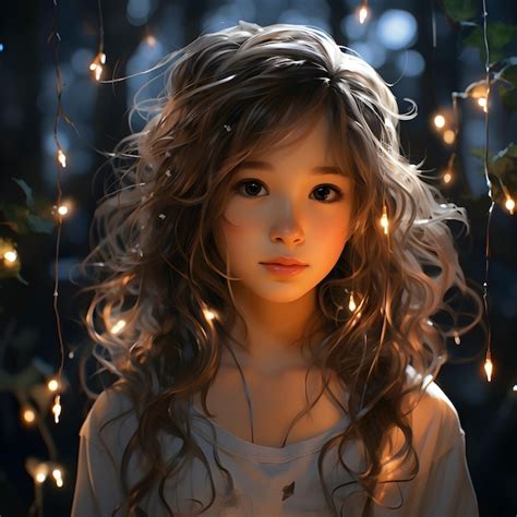 Premium AI Image | A delicate little cute anime girl with fairy lights ...