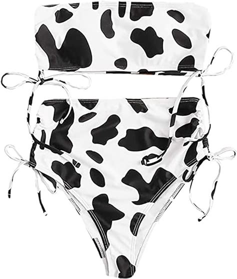 Conjunto De Bikini De Cintura Alta Con Estampado De Vaca Sexy Para