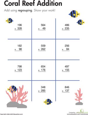 Coral Reef Three Digit Addition With Regrouping Interactive