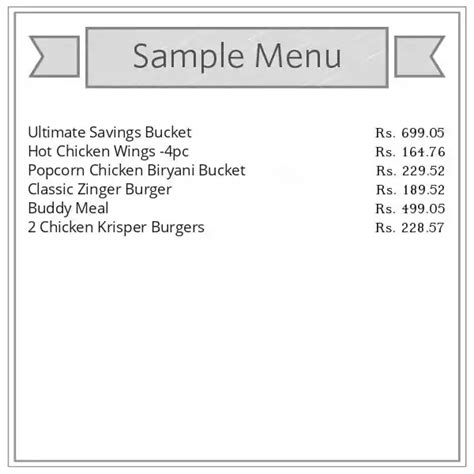 Menu of KFC, Chandmari, Gangtok