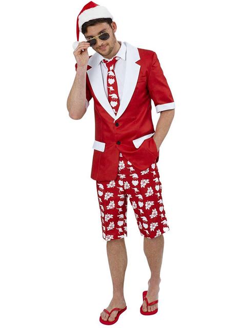 Mens Red Australian Christmas Print Costume Suit