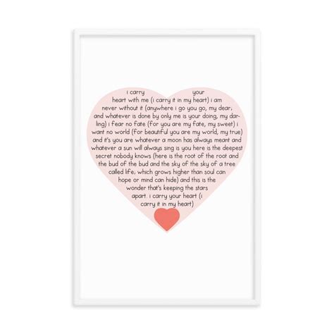 Framed Poster With The Poem I Carry Your Heart With Me Etsy