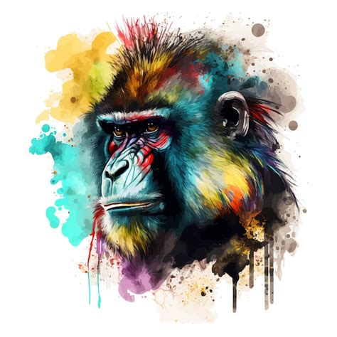 Mandrill Museau Illustration Aquarelle Splash Coloré Vecteur Premium