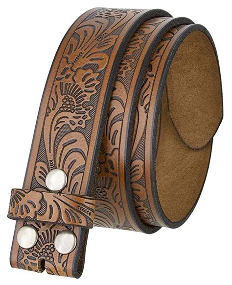 Western Tooled Leather Belt Strap W Snaps For Interchangeable Buckles 1