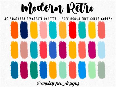 Modern Retro Procreate Palette 30 Hex Color Codes Instant Digital