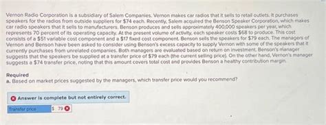 Solved Vernon Radio Corporation Is A Subsidiary Of Salem Chegg