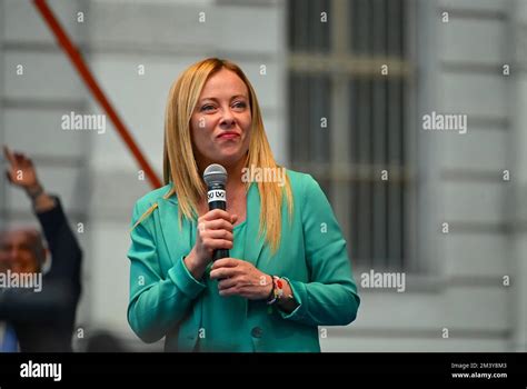 The Giorgia Meloni Leader Of Fratelli D Italia Party During Rally For