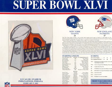 Super Bowl Xlvi Patch Stat Card Official Willabee And Ward Denver Autographs