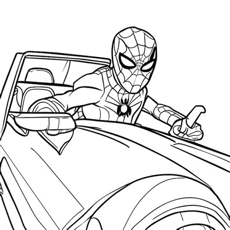 Homem Aranha No Carro - Homem-aranha a conduzir um carro ilustração de linha vetorial | vetor ...