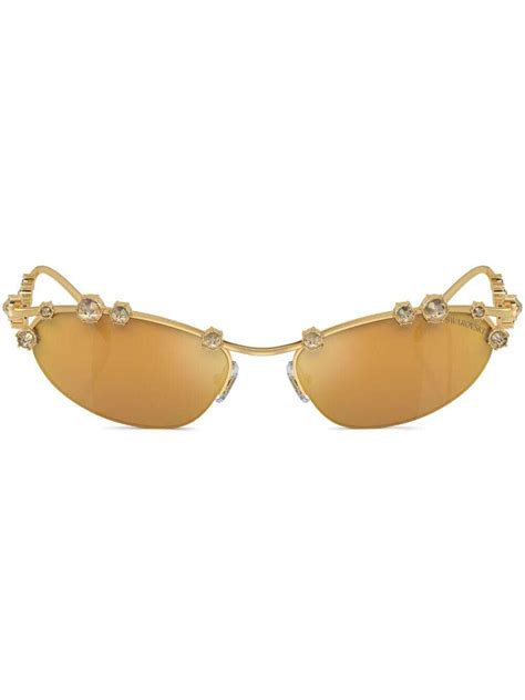 SWAROVSKI Crystal Embellished Cat Eye Sunglasses Gold Editorialist