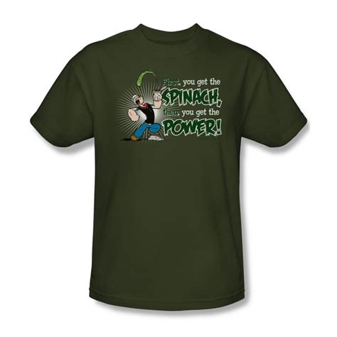 Popeye Spinach Power Adult Military Green S S T Shirt For Men