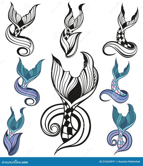 Decorative Mermaid Tails And Water Splashes Set Vector Illustration Stock Vector Illustration