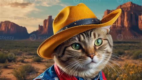 Cute cat wearing a cowboy hat 46639900 Stock Photo at Vecteezy