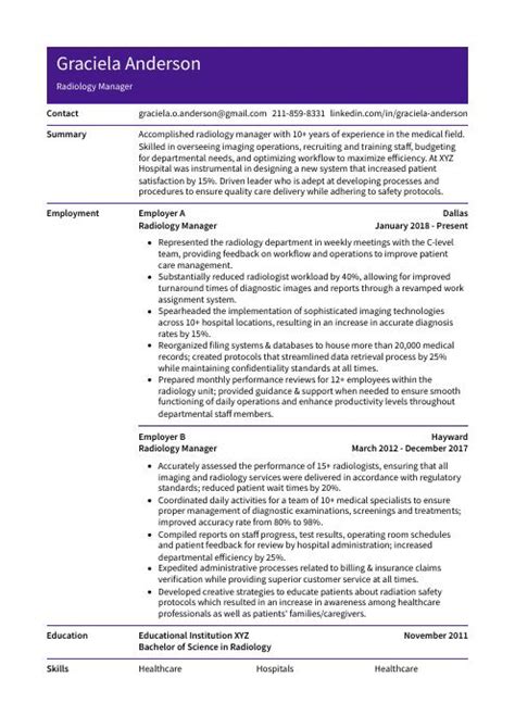 Radiology Manager Resume Cv Example And Writing Guide