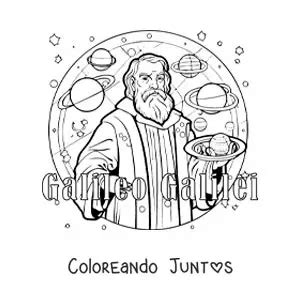 Caricatura De Galileo Galilei Con Un Telescopio Coloreando Juntos