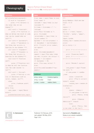 Cheat Sheets Matching Python Cheat Sheets For