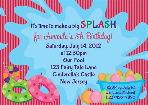 Pool Party Birthday Party Invitations Templates Free Download